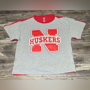 Nebraska Cornhuskers T Shirt Mens 2XL Gray Red Big Logo NCAA GUC